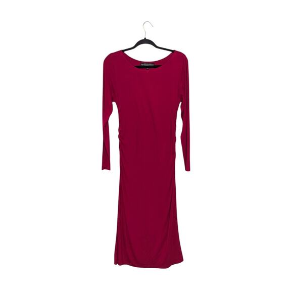 J Peterman Secret Keeper Dress Red Lipstick Long Sleeve Ruched Knit Stretch - Picture 2 of 6